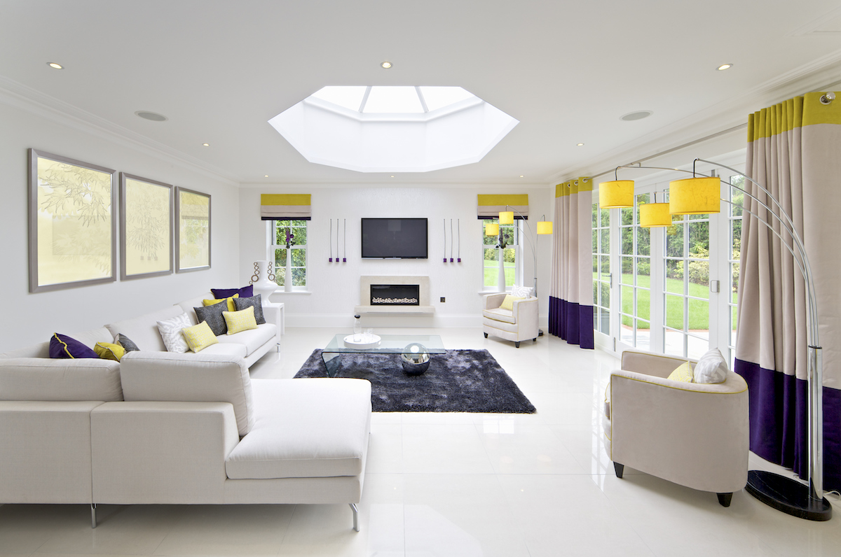 Living room with all white palette
